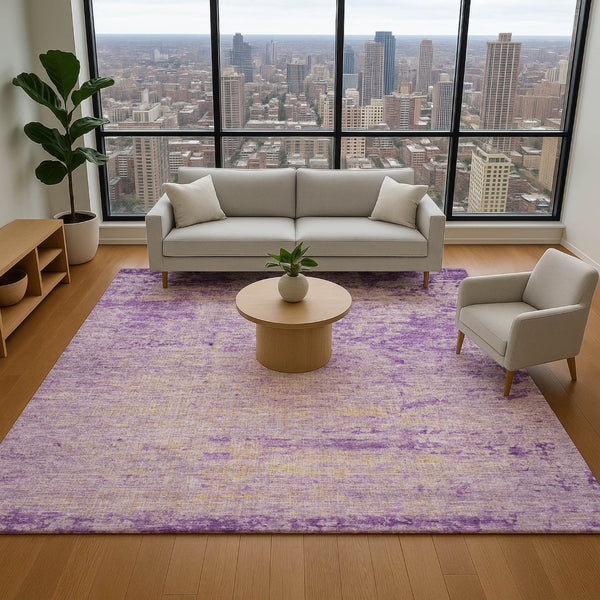 HomeRoots 10' X 14' Purple and Beige Abstract Area Rug – Washable, UV Resistant, Ideal for Family Spaces 707545