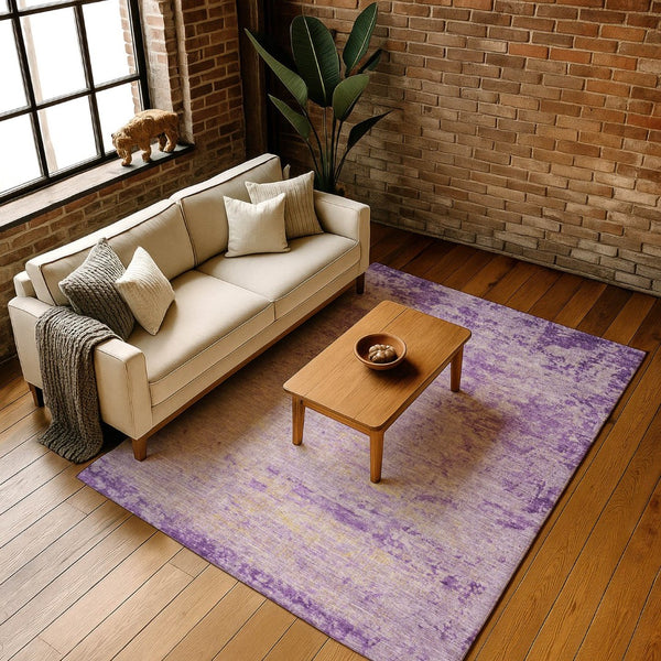 HomeRoots 10' X 14' Purple and Beige Abstract Area Rug – Washable, UV Resistant, Ideal for Family Spaces 707545