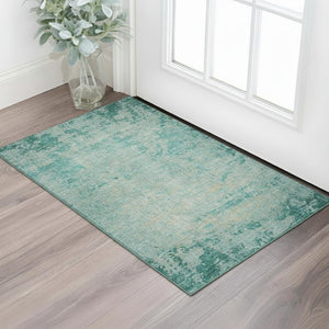 HomeRoots 5' X 8' Teal And Beige Abstract Area Rug - Stylish, Washable, UV-Protected for High-Traffic Homes 707547