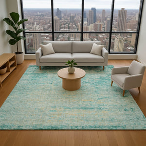 HomeRoots 5' X 8' Teal And Beige Abstract Area Rug - Stylish, Washable, UV-Protected for High-Traffic Homes 707547