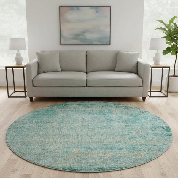 HomeRoots 8' X 10' Stylish Teal and Beige Abstract Washable Area Rug – Durable, UV-Protected, Pet-Friendly! 707549
