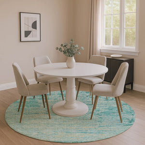 HomeRoots 8' X 10' Stylish Teal and Beige Abstract Washable Area Rug – Durable, UV-Protected, Pet-Friendly! 707549