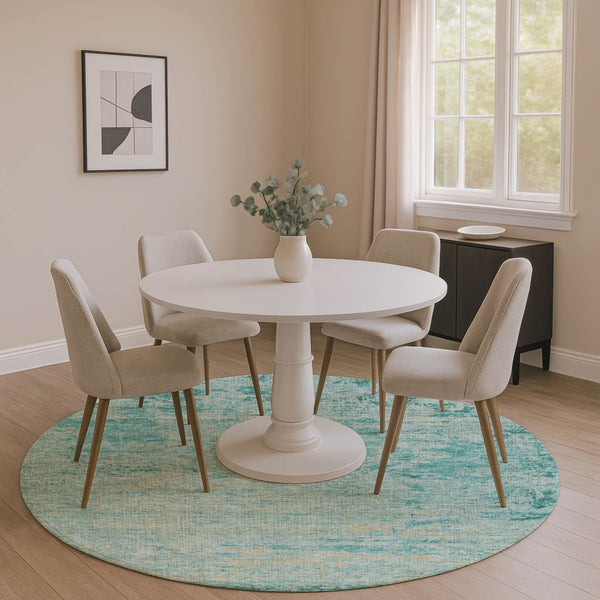 HomeRoots 8' X 10' Stylish Teal and Beige Abstract Washable Area Rug – Durable, UV-Protected, Pet-Friendly! 707549