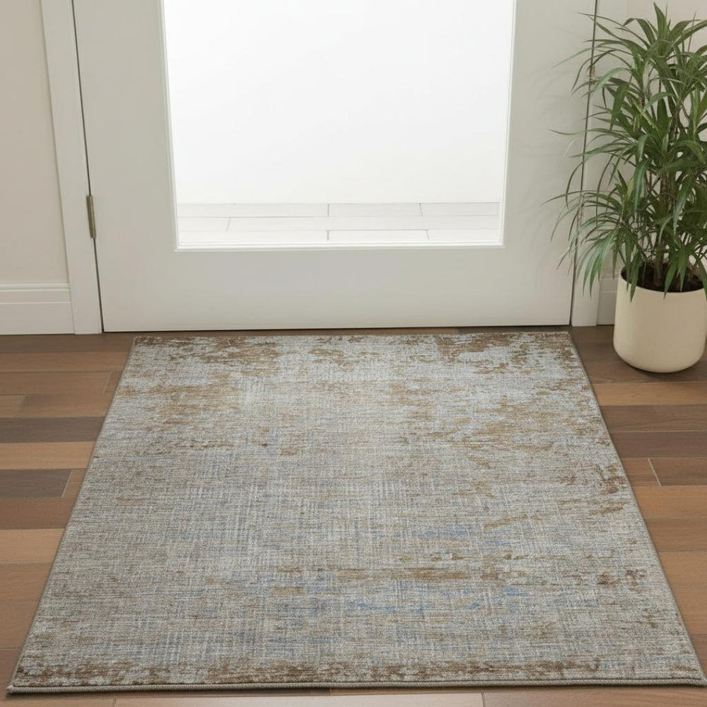 HomeRoots 5' X 8' Washable Taupe & Beige Abstract Area Rug with UV Protection for Modern Home Decor & Durability 707553