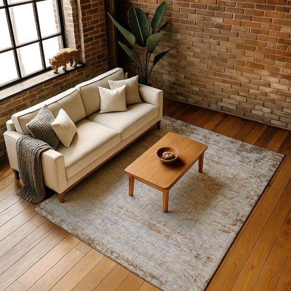 HomeRoots 5' X 8' Washable Taupe & Beige Abstract Area Rug with UV Protection for Modern Home Decor & Durability 707553