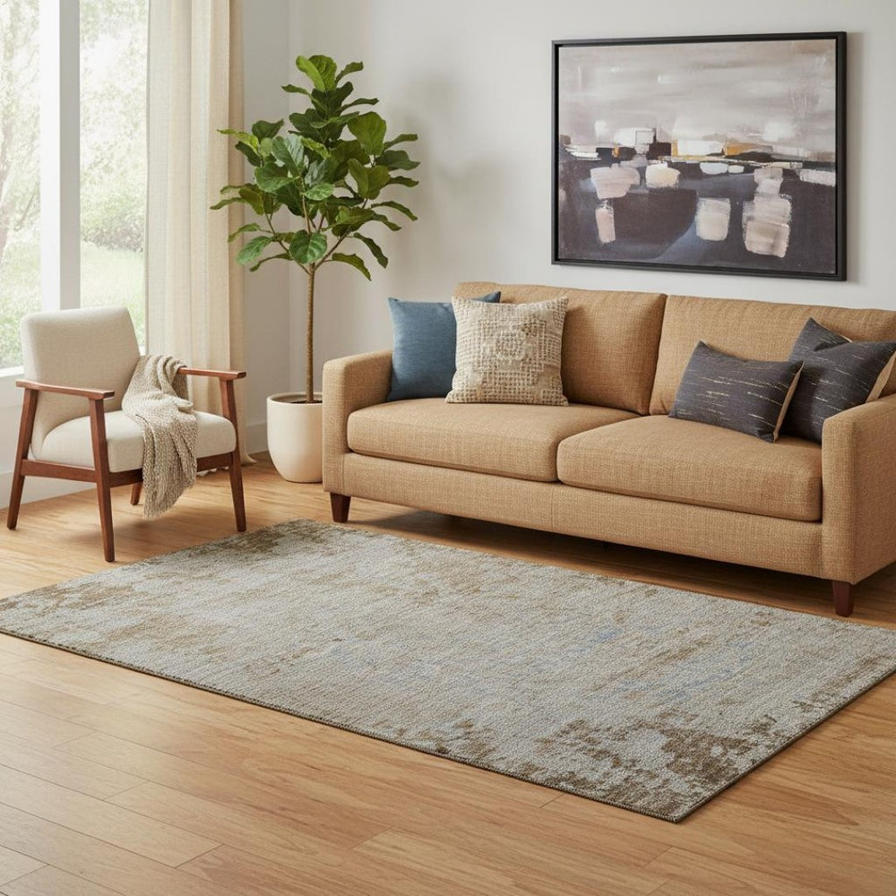 HomeRoots 8' Taupe And Beige Washable Round Rug – UV Protected, Stain-Resistant, Perfect for Homes with Kids & Pets 707554