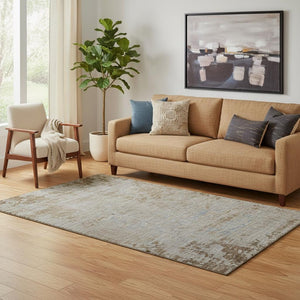 HomeRoots 8' Taupe And Beige Washable Round Rug – UV Protected, Stain-Resistant, Perfect for Homes with Kids & Pets 707554