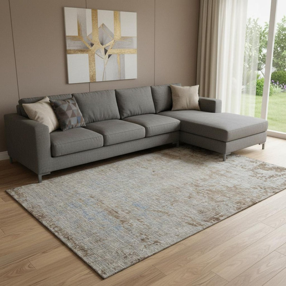 HomeRoots 9' X 12' Taupe and Beige Abstract Area Rug - Washable, UV-Protected, Durable for Homes with Kids & Pets 707556