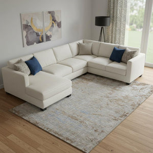 HomeRoots 10' X 14' Taupe and Beige Abstract Area Rug - Washable, UV Protected, Durable for Modern Living Spaces 707557