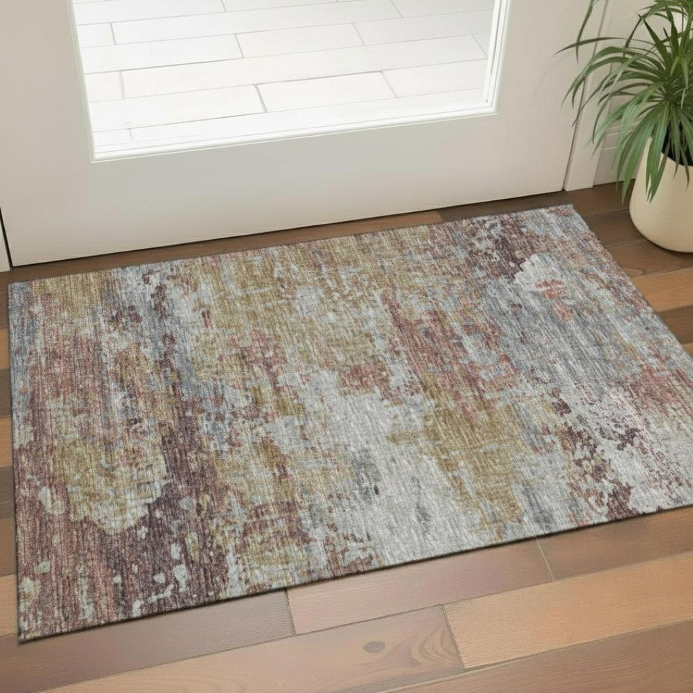 HomeRoots 5' X 8' Washable Brown and Beige Abstract Area Rug with UV Protection – Durable, Stylish, Pet-Friendly! 707559