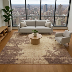 HomeRoots 5' X 8' Washable Brown and Beige Abstract Area Rug with UV Protection – Durable, Stylish, Pet-Friendly! 707559