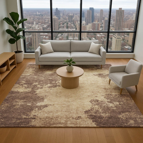HomeRoots 5' X 8' Washable Brown and Beige Abstract Area Rug with UV Protection – Durable, Stylish, Pet-Friendly! 707559