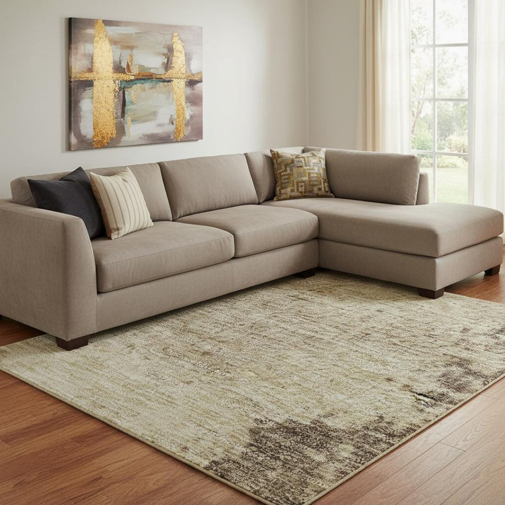 HomeRoots 9' x 12' Washable Brown and Beige Abstract Area Rug with UV Protection for Modern Homes and Pets 707562