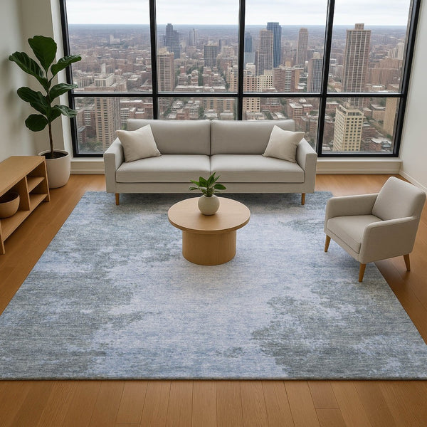 HomeRoots 5' X 8' Abstract Blue and Gray Washable Area Rug with UV Protection – Stylish, Easy-Care Comfort! 707565