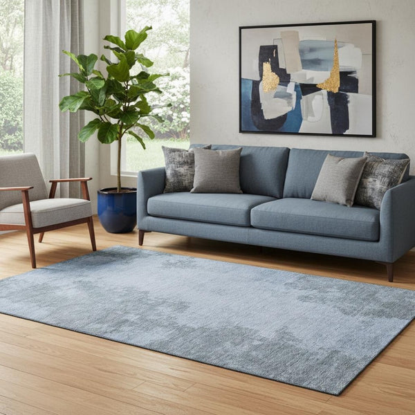HomeRoots 8' Washable Blue and Gray Abstract Round Rug with UV Protection - Durable, Stylish & Easy-Care Design 707566