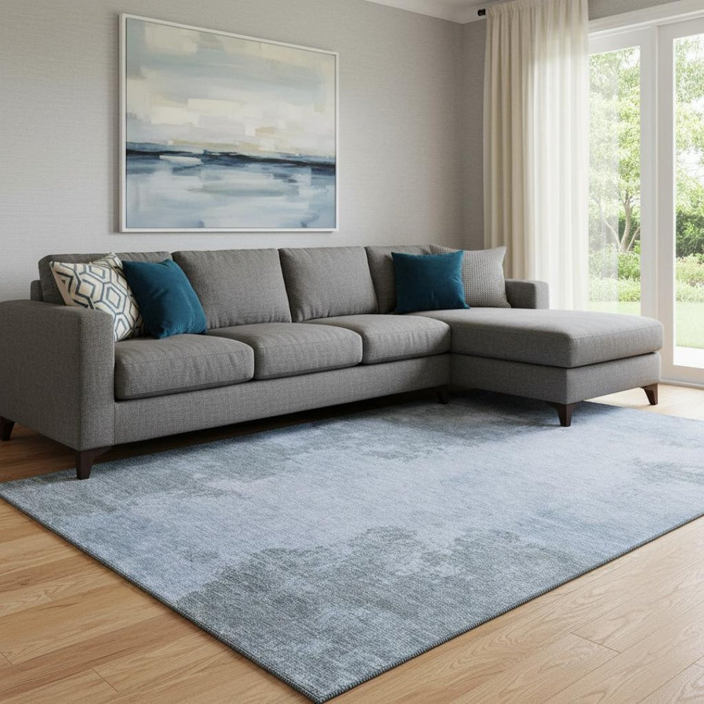 HomeRoots 9' X 12' Blue and Gray Abstract Washable Area Rug with UV Protection - Perfect for Families & Pets! 707568