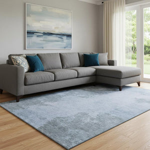 HomeRoots 9' X 12' Blue and Gray Abstract Washable Area Rug with UV Protection - Perfect for Families & Pets! 707568