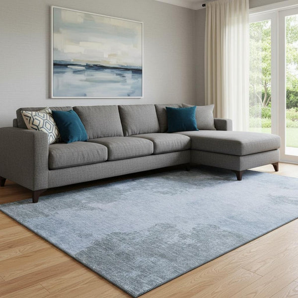 HomeRoots 9' X 12' Blue and Gray Abstract Washable Area Rug with UV Protection - Perfect for Families & Pets! 707568