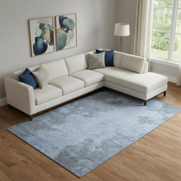 HomeRoots 10' X 14' Blue And Gray Abstract Washable Area Rug – Stain Resistant, UV Protected, Non-Slip Backing 707569