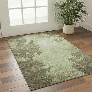 HomeRoots 5' X 8' Olive Green & Beige Abstract Washable Area Rug – UV Protected, Stain Resistant, Modern Design 707571