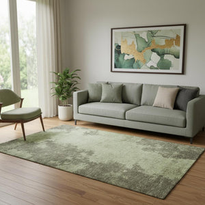 HomeRoots 8' Olive Green & Beige Abstract Washable Round Rug - Stain Resistant, UV Protected, Non-Slip Design 707572
