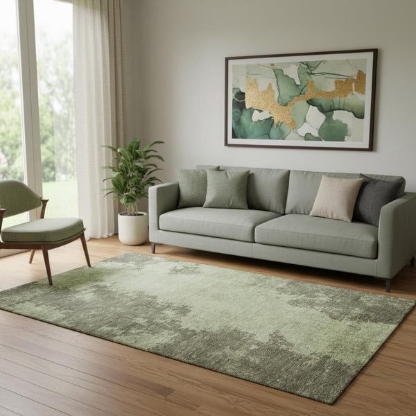 HomeRoots 8' Olive Green & Beige Abstract Washable Round Rug - Stain Resistant, UV Protected, Non-Slip Design 707572