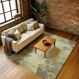 HomeRoots 8' Olive Green & Beige Abstract Washable Round Rug - Stain Resistant, UV Protected, Non-Slip Design 707572