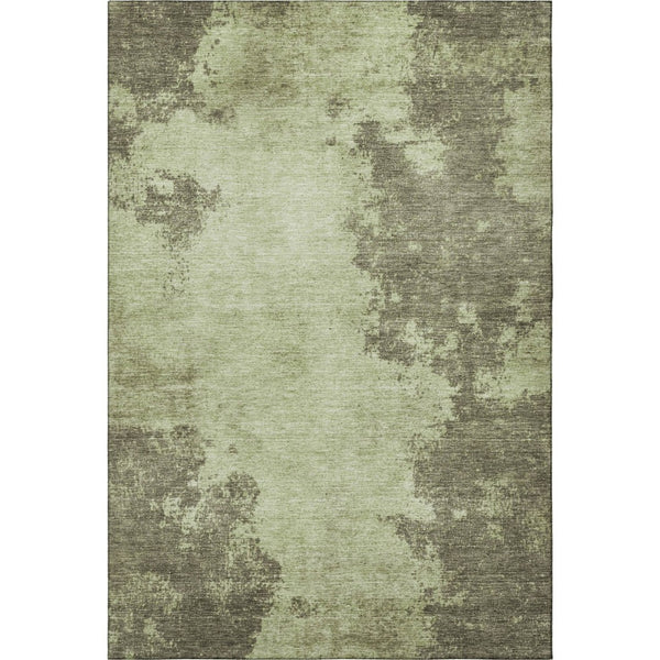 HomeRoots 8' Olive Green & Beige Abstract Washable Round Rug - Stain Resistant, UV Protected, Non-Slip Design 707572