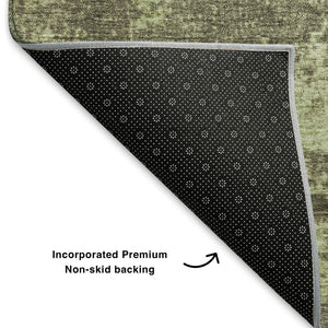 HomeRoots 8' X 10' Olive Green & Beige Abstract Area Rug – Durable, Washable, UV-Protected for Modern Homes 707573