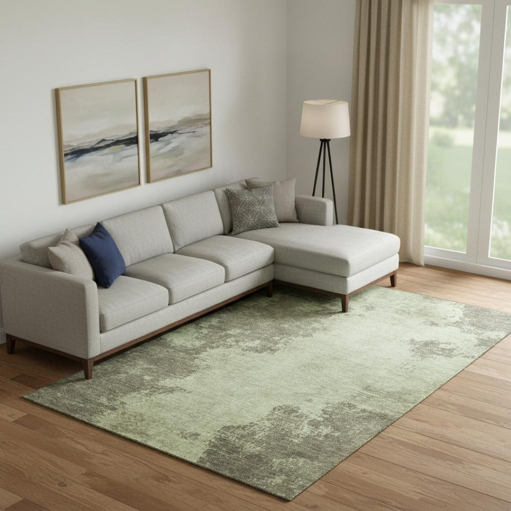HomeRoots 10' Olive Green & Beige Abstract Washable Area Rug - Durable, Stain Resistant & UV Protected Design! 707575
