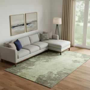 HomeRoots 10' Olive Green & Beige Abstract Washable Area Rug - Durable, Stain Resistant & UV Protected Design! 707575