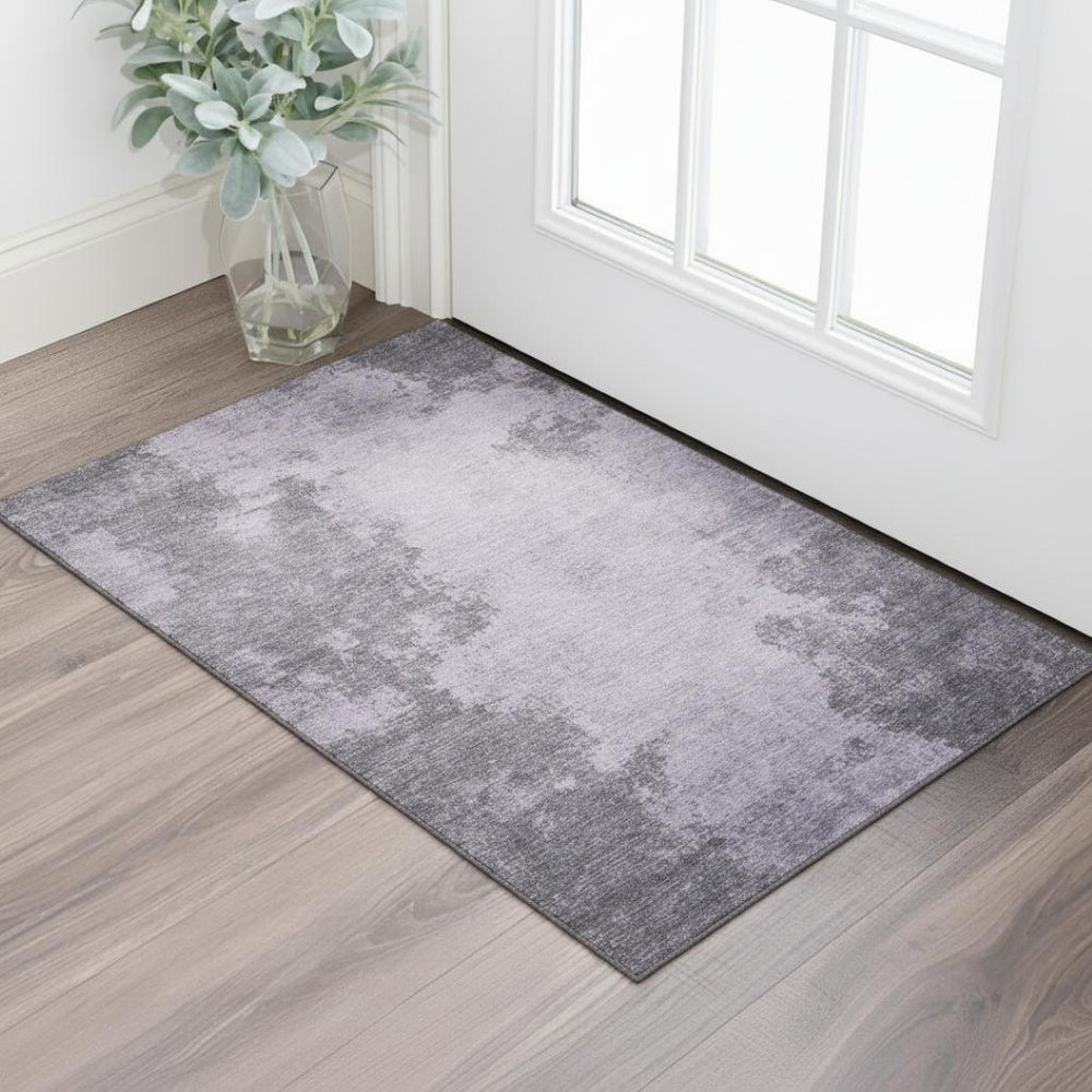 HomeRoots 5' X 8' Vibrant Purple & Gray Abstract Area Rug - Washable, UV Protected, Stain Resistant Design 707577