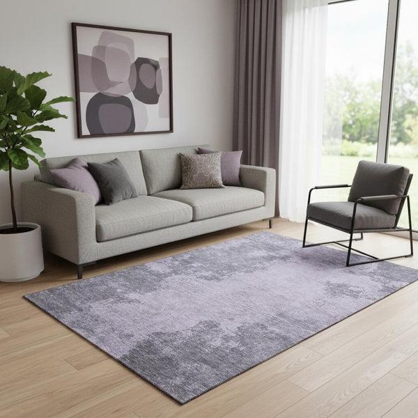 HomeRoots 8' Purple and Gray Abstract Round Rug - Washable, UV Protected, Stain Resistant for High-Traffic Areas 707578