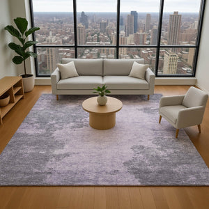 HomeRoots 10' X 14' Purple & Gray Abstract Washable Area Rug – Stylish, Durable, UV-Protected & Easy to Clean 707581