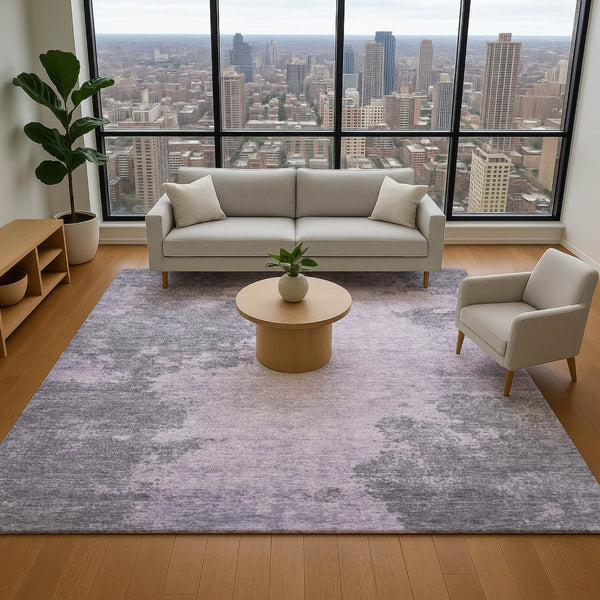 HomeRoots 10' X 14' Purple & Gray Abstract Washable Area Rug – Stylish, Durable, UV-Protected & Easy to Clean 707581