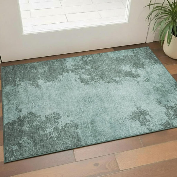 HomeRoots 5' X 8' Teal and Gray Abstract Area Rug - Washable, UV Protected, Durable & Stylish for Any Space 707583