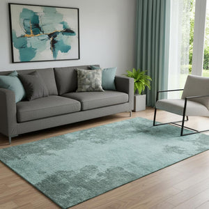 HomeRoots 8' Teal and Gray Abstract Washable Round Rug – Durable, Stylish, UV-Protected for Homes with Kids & Pets 707584