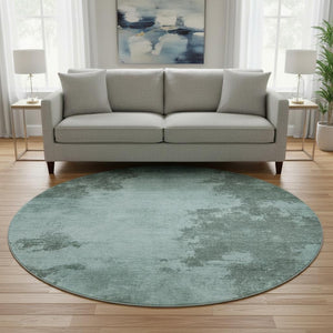 HomeRoots 8' X 10' Teal and Gray Abstract Washable Area Rug - Durable, Stylish, UV-Protected for Busy Homes! 707585