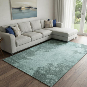 HomeRoots 9' X 12' Teal and Gray Abstract Area Rug - Washable, UV-Protected, Soft, and Stain-Resistant Comfort 707586