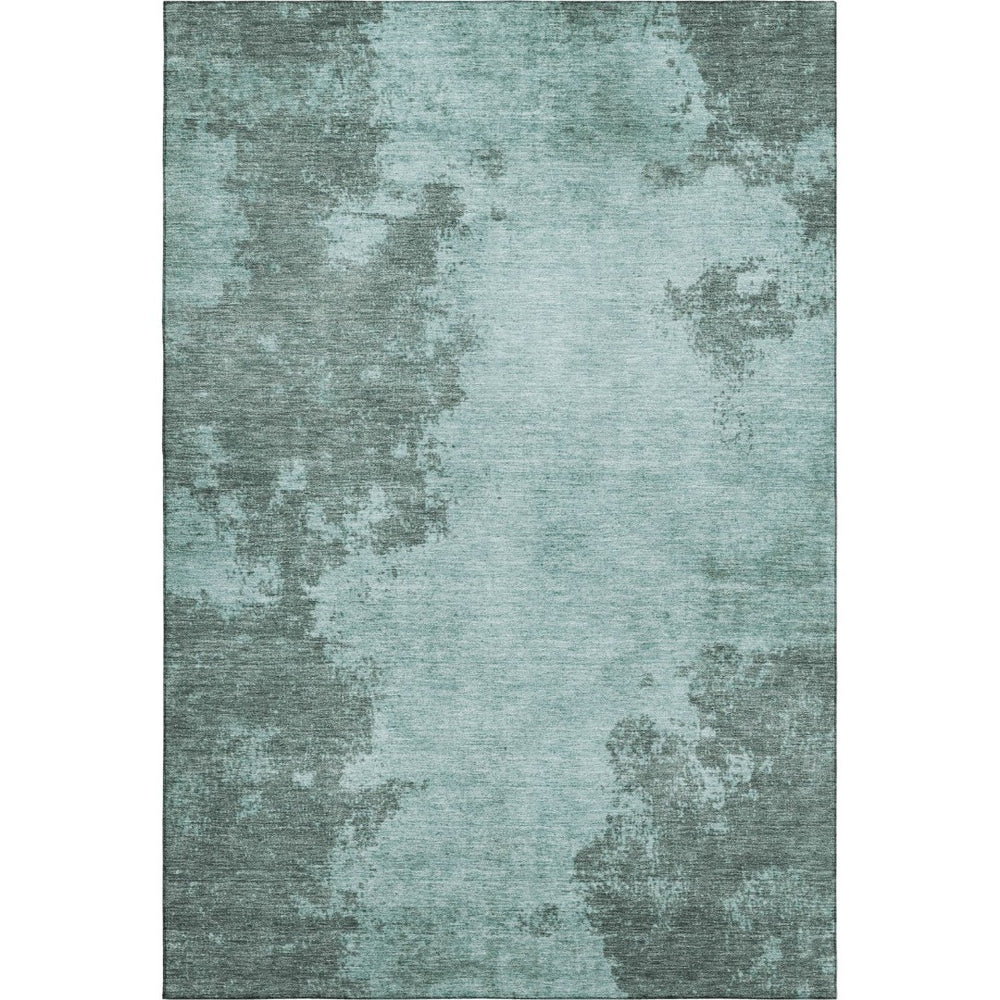 HomeRoots 9' X 12' Teal and Gray Abstract Area Rug - Washable, UV-Protected, Soft, and Stain-Resistant Comfort 707586