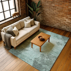 HomeRoots 9' X 12' Teal and Gray Abstract Area Rug - Washable, UV-Protected, Soft, and Stain-Resistant Comfort 707586