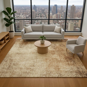 HomeRoots 5' X 8' Beige and Brown Abstract Area Rug - Washable, UV Protected, Stain-Resistant for Busy Homes! 707589
