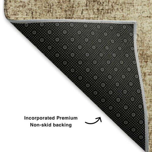 HomeRoots 5' X 8' Beige and Brown Abstract Area Rug - Washable, UV Protected, Stain-Resistant for Busy Homes! 707589