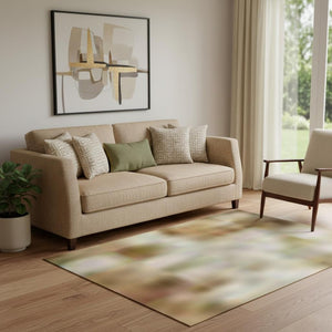 HomeRoots 8' Abstract Washable Round Rug in Beige & Brown - UV Protected, Stain Resistant, Ideal for Busy Homes 707590