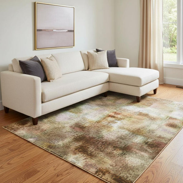 HomeRoots 9' X 12' Beige and Brown Washable Area Rug with UV Protection - Durable, Stylish, Pet-Friendly Design 707592