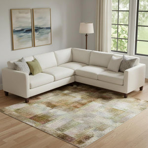 HomeRoots 10' Washable Beige and Brown Abstract Area Rug with UV Protection – Durable, Stylish, and Stain-Resistant! 707593