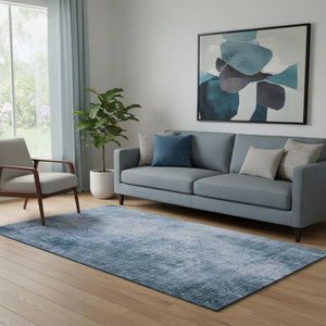 HomeRoots 8' Washable Abstract Round Rug in Blue & Sky Blue - UV Protected, Durable, Perfect for Busy Homes 707596