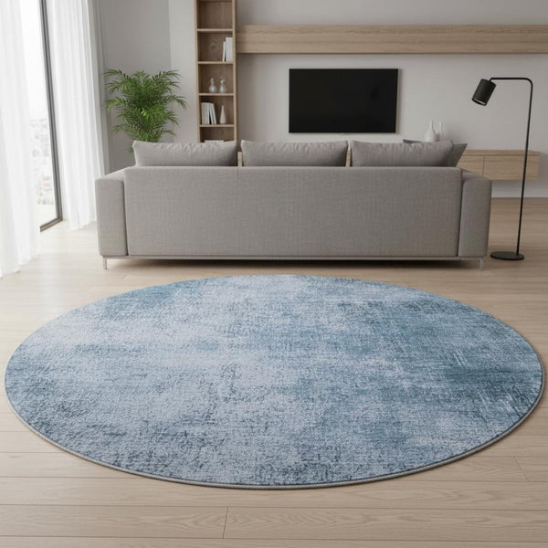 HomeRoots 8' X 10' Washable Blue & Sky Blue Abstract Area Rug with UV Protection, Stain Resistance & Durability 707597