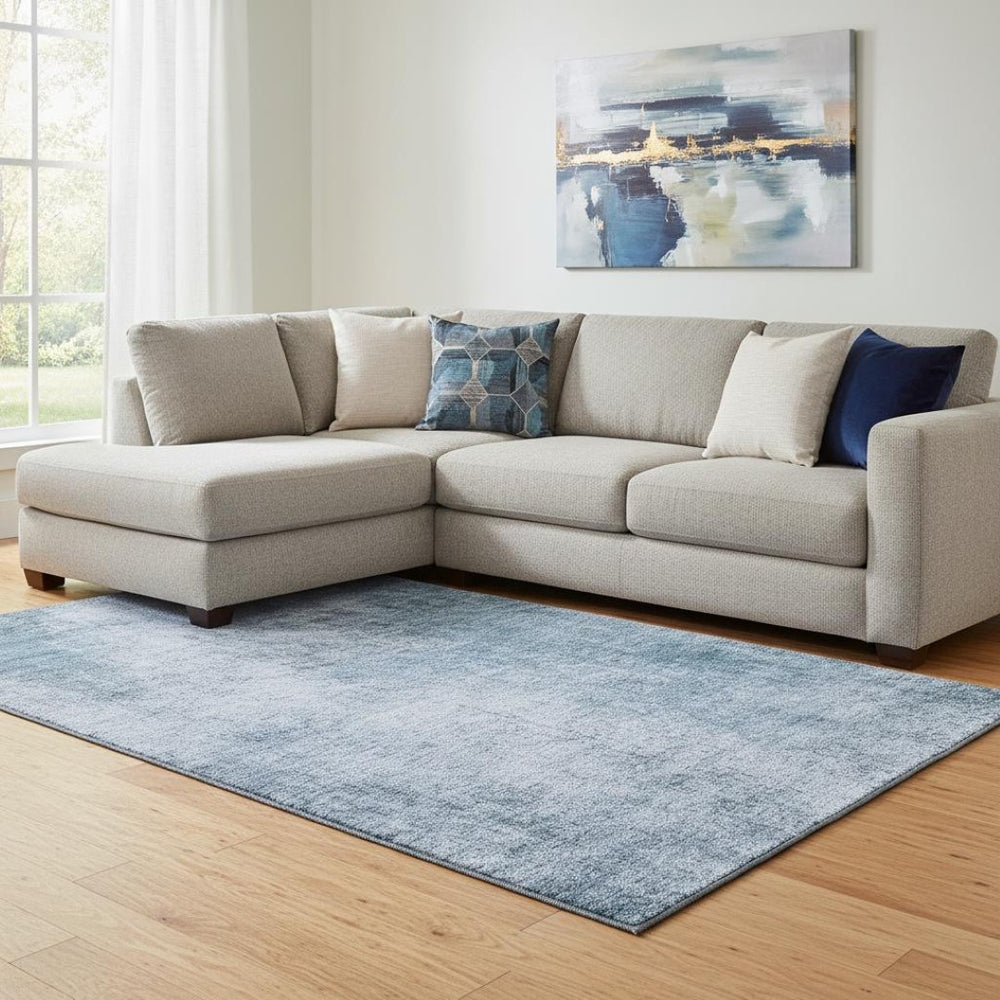 HomeRoots 9' X 12' Blue & Sky Blue Abstract Area Rug - Washable, UV Protected, Durable, Non-Slip Design 707598