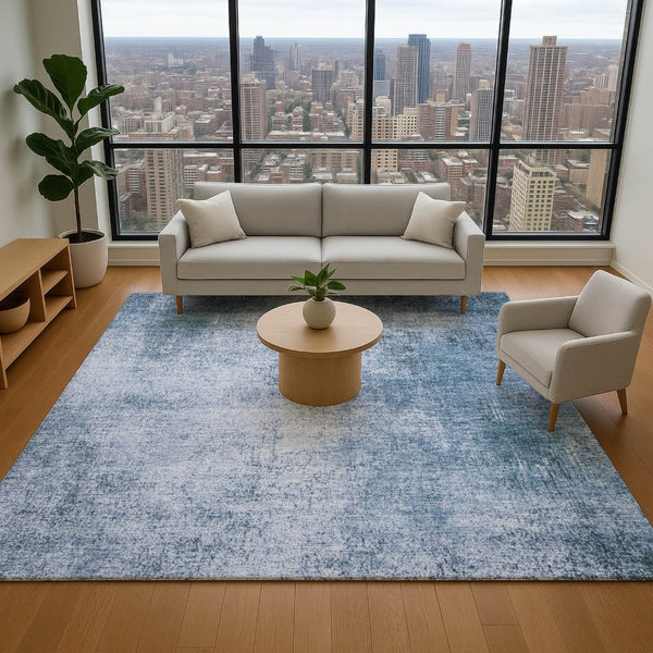HomeRoots 9' X 12' Blue & Sky Blue Abstract Area Rug - Washable, UV Protected, Durable, Non-Slip Design 707598